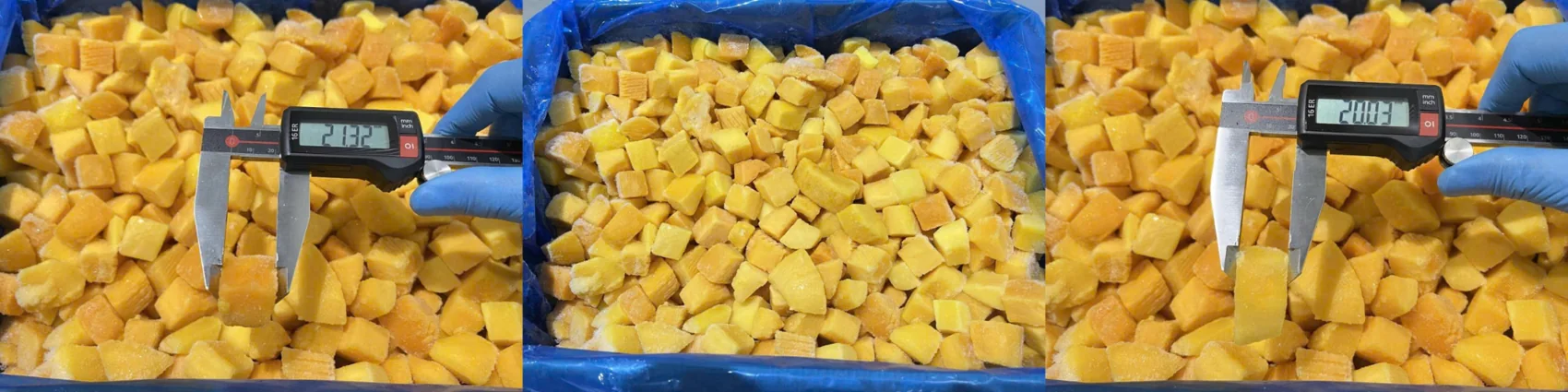 Actual frozen mango size inspection
